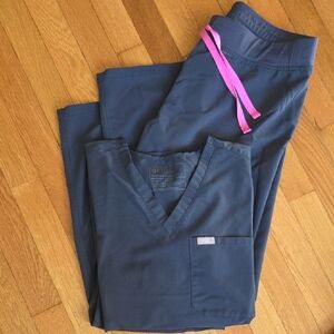 Figs Night Sky Scrub Set with Pink Drawstring Accent